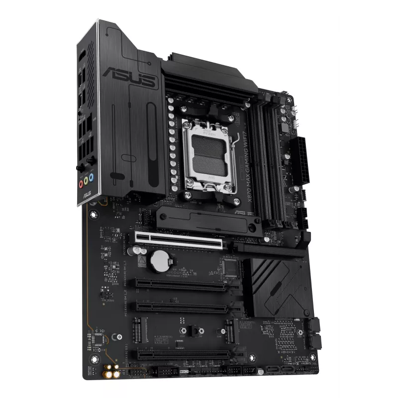 Emaplaat ASUS X870 MAX GAMING WIFI7 ATX — AMD X870, Socket AM5, DDR5, 4 DIMM, 256 GB, Wi‑Fi 7, Bluetooth 5.4, 3 M.2, 2x USB4 Gen3x2