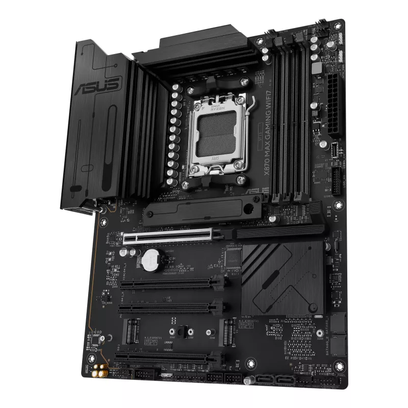 Emaplaat ASUS X870 MAX GAMING WIFI7 ATX — AMD X870, Socket AM5, DDR5, 4 DIMM, 256 GB, Wi‑Fi 7, Bluetooth 5.4, 3 M.2, 2x USB4 Gen3x2