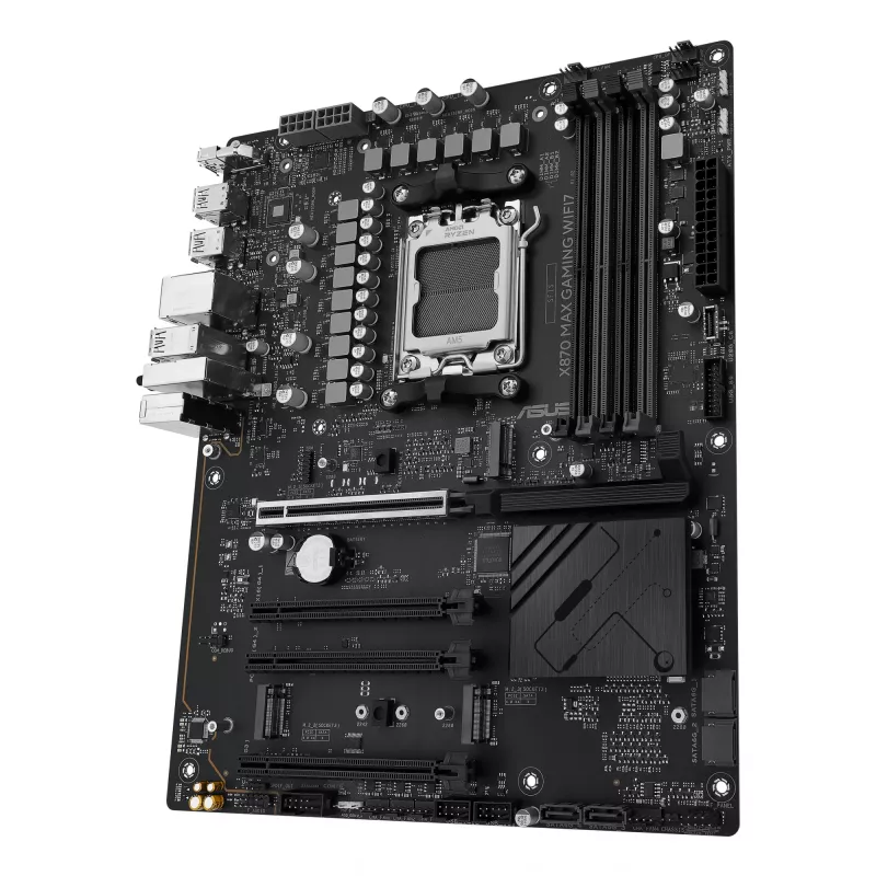 Emaplaat ASUS X870 MAX GAMING WIFI7 ATX — AMD X870, Socket AM5, DDR5, 4 DIMM, 256 GB, Wi‑Fi 7, Bluetooth 5.4, 3 M.2, 2x USB4 Gen3x2