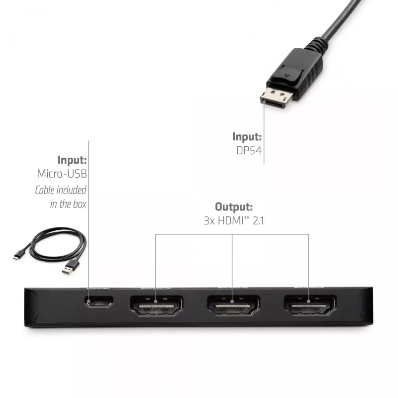 CLUB3D DisplayPort™ Triple HDMI™ 8K60Hz jaotur, DisplayPort, HDMI, 2.1b/1.4a, 13,5 Mbit/s, 120 Hz, 3840 x 2160, 7680 x 4320