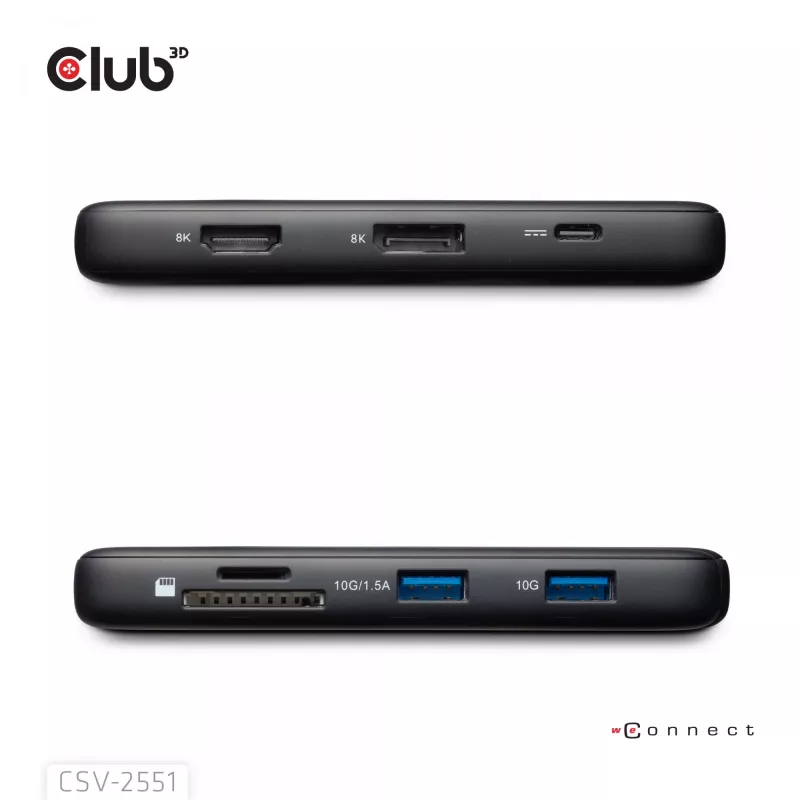 CLUB3D 8-1 kaasaskantav dokk USB Type-C® 10Gbps HDMI™ ja DisplayPort 8K30Hz PD max 100W