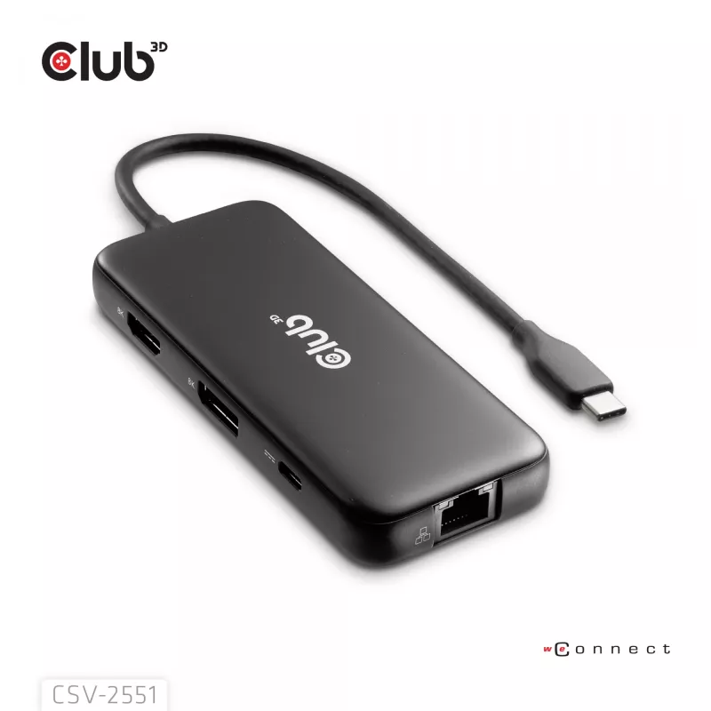 CLUB3D 8-1 kaasaskantav dokk USB Type-C® 10Gbps HDMI™ ja DisplayPort 8K30Hz PD max 100W