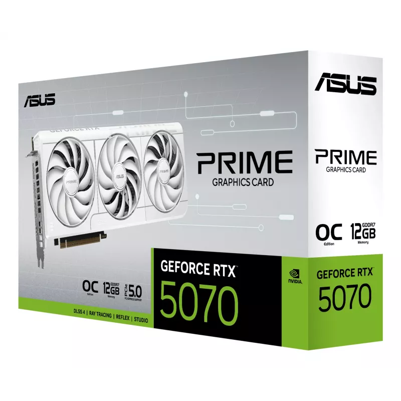 Videokaart ASUS GeForce RTX 5070 12 GB GDDR7, PCIe 5.0, 192-bit, valge, 3 ventilaatorit