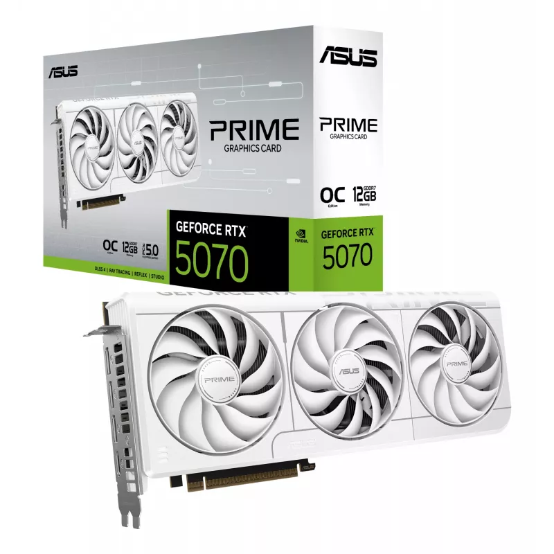 Videokaart ASUS GeForce RTX 5070 12 GB GDDR7, PCIe 5.0, 192-bit, valge, 3 ventilaatorit