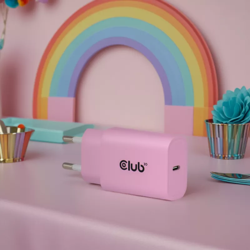 CLUB3D 2-Pack USB C Charger 30 Watt Whit, Indoor, AC, Pink
