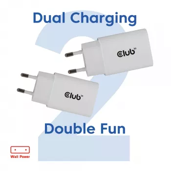 USB‑C laadija 2‑pack CLUB3D CAC-3020, koguvõimsus 30 W, valge