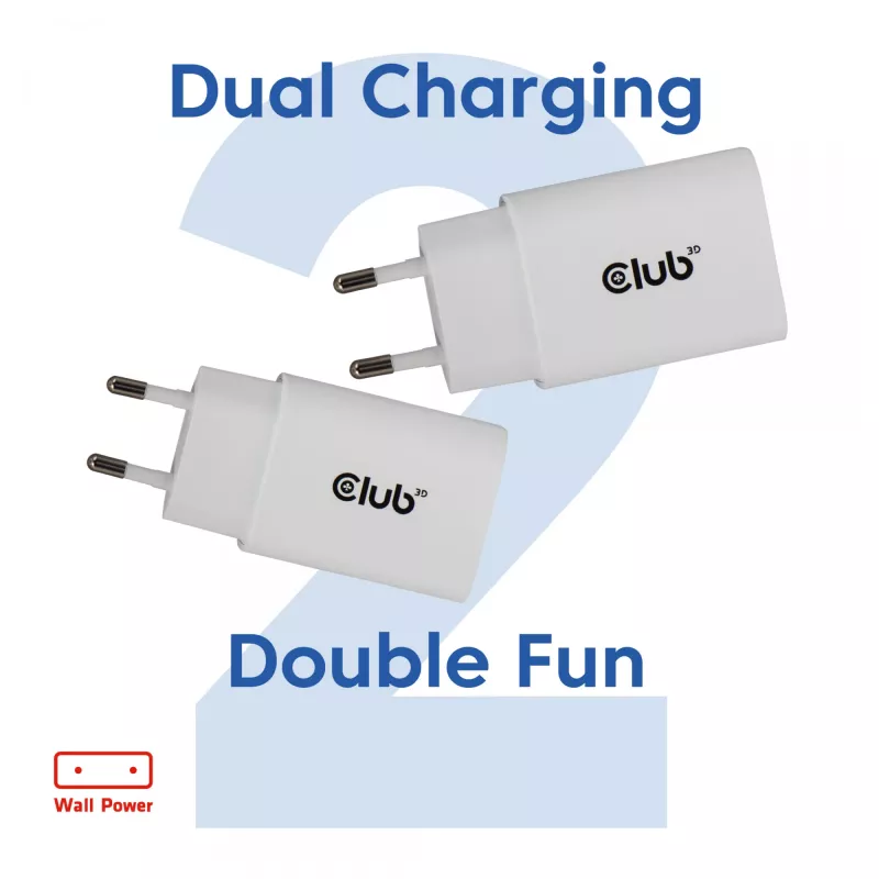 USB‑C laadija 2‑pack CLUB3D CAC-3020, koguvõimsus 30 W, valge