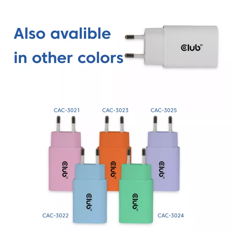 USB‑C laadija 2‑pack CLUB3D CAC-3020, koguvõimsus 30 W, valge