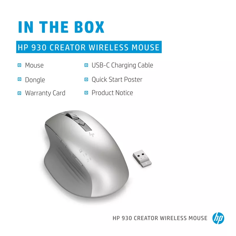 HP 930 Creator juhtmeta hiir, paremakäeline, Bluetooth, 3000 DPI, hõbedane