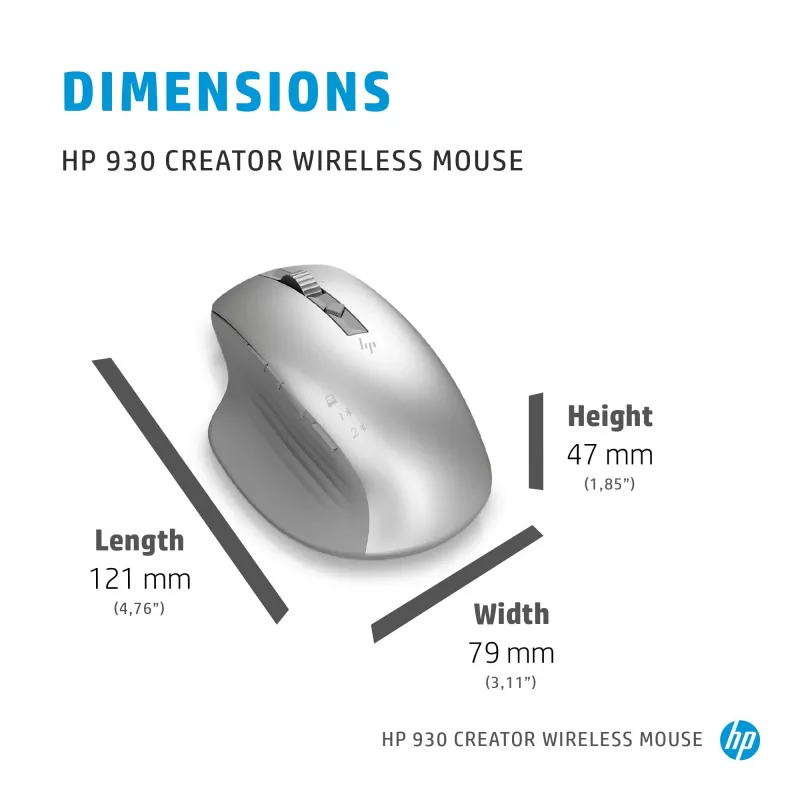 HP 930 Creator juhtmeta hiir, paremakäeline, Bluetooth, 3000 DPI, hõbedane