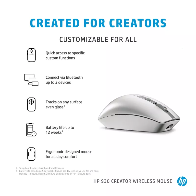 HP 930 Creator juhtmeta hiir, paremakäeline, Bluetooth, 3000 DPI, hõbedane