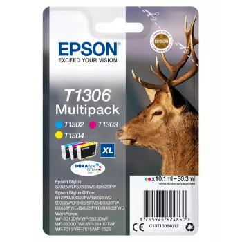 Epson Stag Multipack 3-värvi T1306 DURABrite Ultra tint, kõrge (XL) tootlusega, tsüaan, magenta, kollane, pigmendipõhine tint, 10,1 ml, 1 tk, hulgipakend