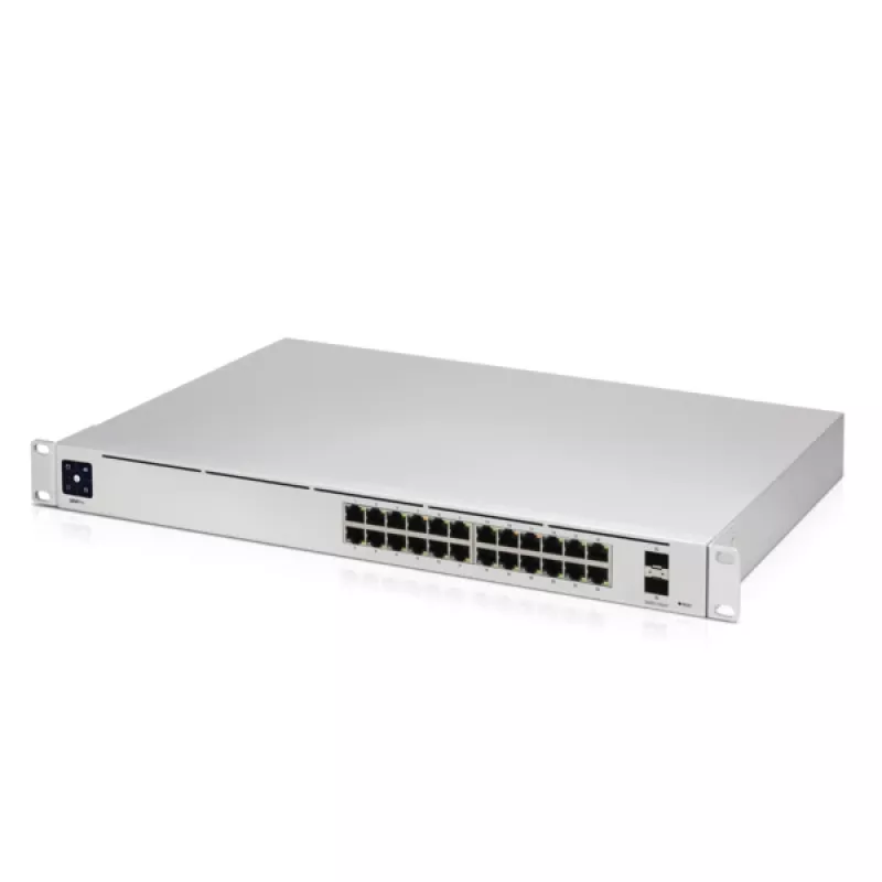 Hallatav kommutaator UBIQUITI USW-PRO-24-EU — 24× Gigabit RJ-45, 2× SFP+, L2/L3, riiulisse paigaldatav, hõbedane