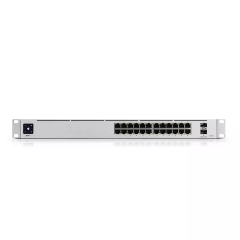 Hallatav kommutaator UBIQUITI USW-PRO-24-EU — 24× Gigabit RJ-45, 2× SFP+, L2/L3, riiulisse paigaldatav, hõbedane