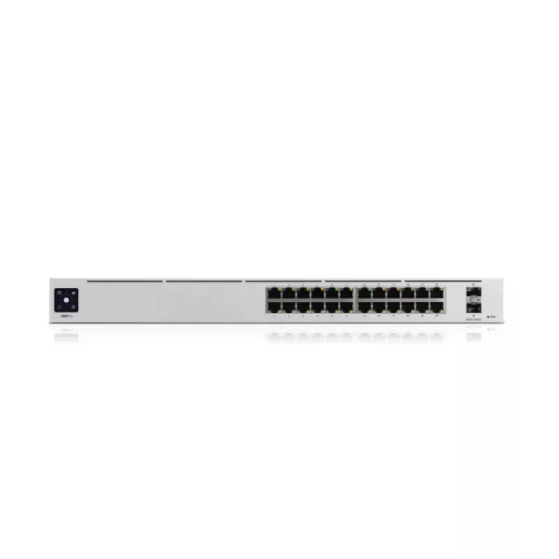 Hallatav kommutaator UBIQUITI USW-PRO-24-EU — 24× Gigabit RJ-45, 2× SFP+, L2/L3, riiulisse paigaldatav, hõbedane