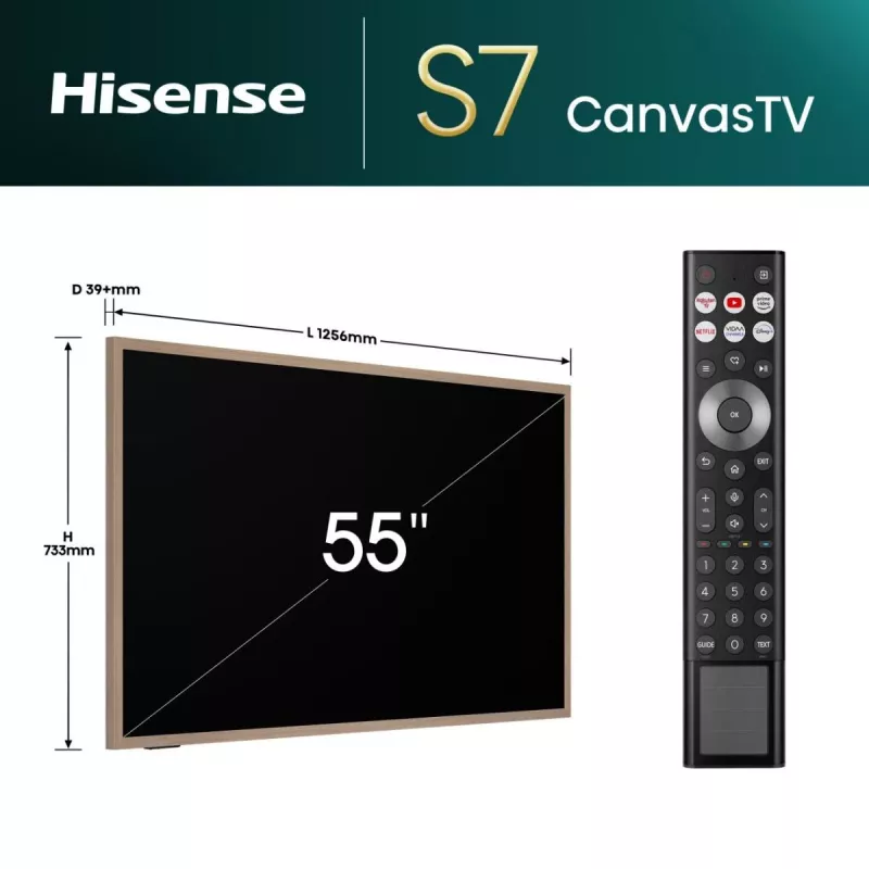 Hisense 55-tolline S7NQTUK Canvas TV koos Freely ja ArtMode'iga