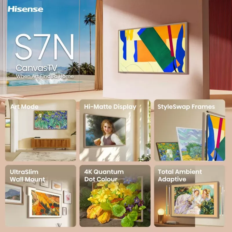 Hisense 55-tolline S7NQTUK Canvas TV koos Freely ja ArtMode'iga