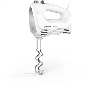 Käsisegisti Bosch MFQ24200 — 400 W, 4 kiirust, turbo, harjatud teras/valge