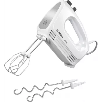 Käsisegisti Bosch MFQ24200 — 400 W, 4 kiirust, turbo, harjatud teras/valge