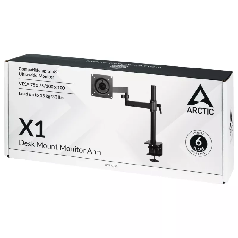 ARCTIC X1 - Lauakinnitusega monitori hoidik, klambriga, 10 kg, 101,6 cm (40 inch), 109,2 cm (43 inch), 100 x 100 mm, must