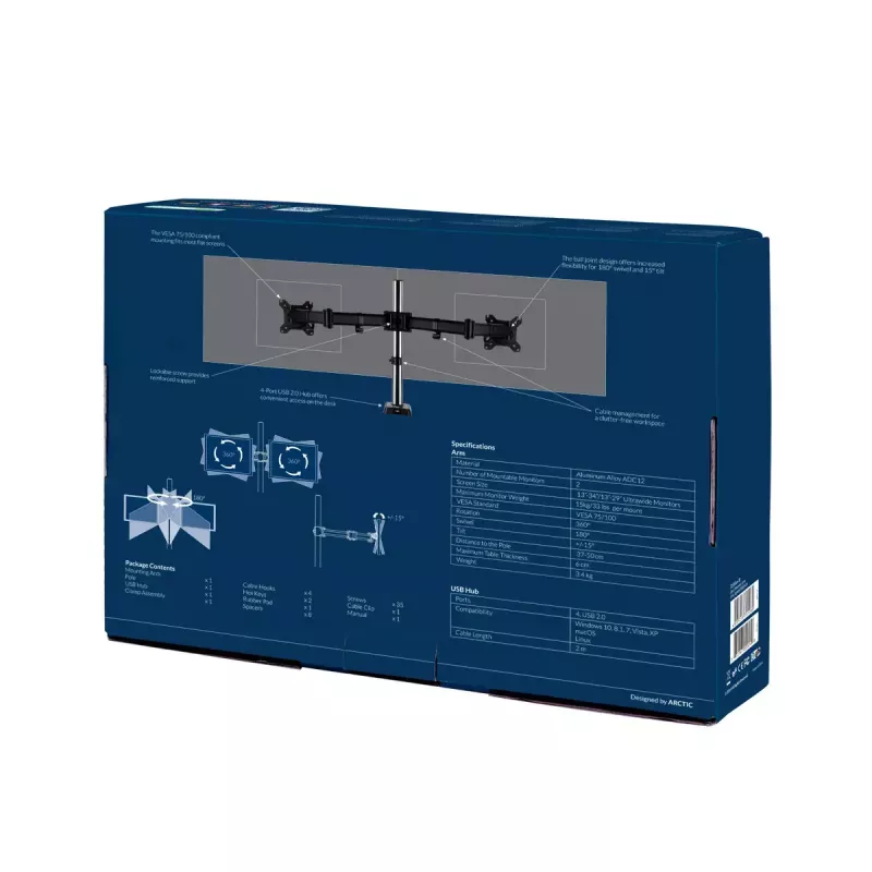 ARCTIC Z2 (Gen 3) – Kahe monitori hoidik USB-hubiga