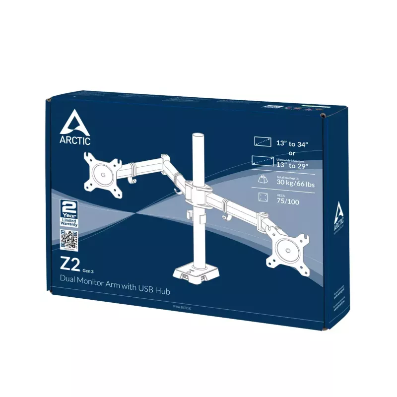 ARCTIC Z2 (Gen 3) – Kahe monitori hoidik USB-hubiga