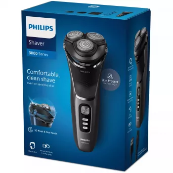 Elektriline pardel Philips 3000 Series S3343/13 — 3 peaga pöörlev, märg ja kuiv, 60 min aku, PowerCut terad