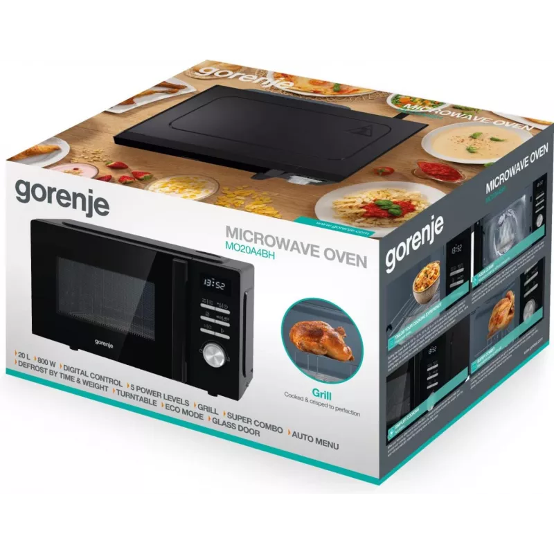 Kombineeritud mikrolaineahi Gorenje MO20A4BH — 20 L, 800 W, must, 5 võimsustaset