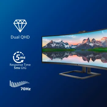 Philips P Line 32:9 SuperWide kumer LCD-ekraan 499P9H/00, 124 cm (48,8 tolli), 5120 x 1440 pikslit, UltraWide Dual Quad HD, LCD, 5 ms, must