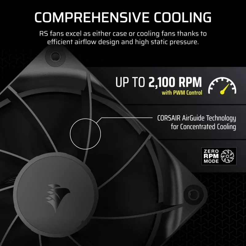 Ventilaator Corsair RS120 12 cm Must 420-2100 RPM 0.2-4.15 mmH2O