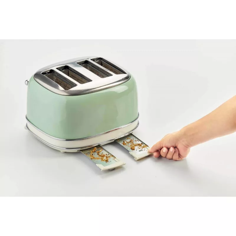Ariete 156 Vintage röster 4 viilule, 1600 W, 6 röstimisastet, roostevabast terasest pastelrohelises värvitoonis, ilma võileivaklambriteta. Roheline