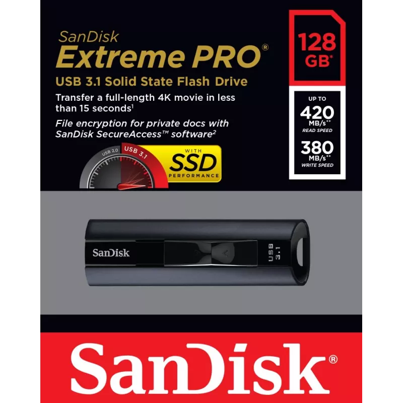 WESTERN DIGITAL SanDisk Extreme PRO - 128GB USB-pulk - USB 3.1 - 420MB/s lugemiskiirus