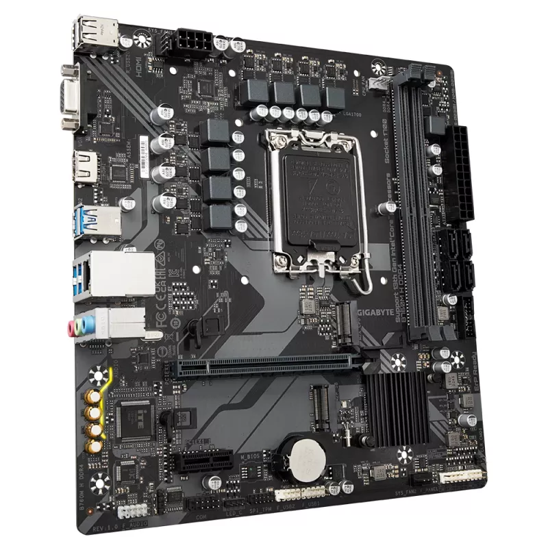 GIGABYTE B760M H DDR4 emaplaat - toetab Inteli Core 14. põlvkonna protsessoreid, 6+1+1 faasiline digitaalne VRM, kuni 3200 MHz DDR4 (OC), 2x PCIe 4.0 M.2, GbE LAN, USB 3.2 Gen1
