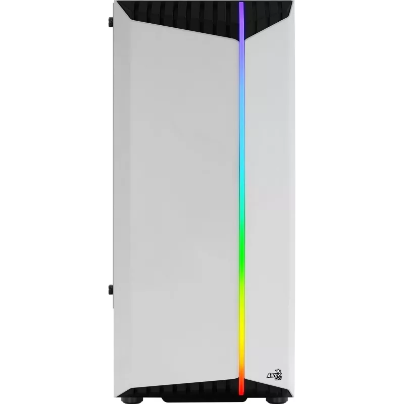 Arvuti korpus AEROCOOL Bionic Midi Tower Valge — ATX, karastatud klaas, 2x3,5-tollist pesa, 6x2,5-tollist, 297 mm GPU, sinine LED