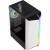 Arvuti korpus AEROCOOL Bionic Midi Tower Valge — ATX, karastatud klaas, 2x3,5-tollist pesa, 6x2,5-tollist, 297 mm GPU, sinine LED