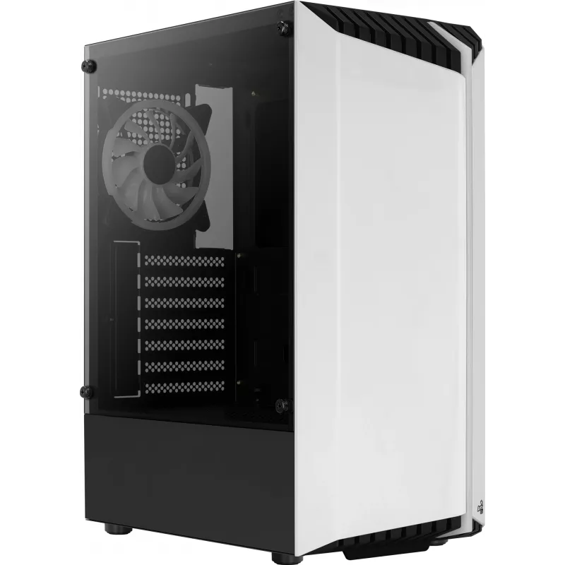 Arvuti korpus AEROCOOL Bionic Midi Tower Valge — ATX, karastatud klaas, 2x3,5-tollist pesa, 6x2,5-tollist, 297 mm GPU, sinine LED