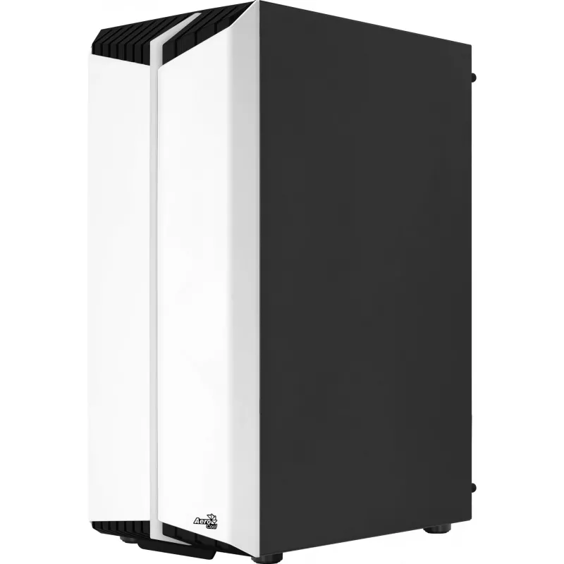 Arvuti korpus AEROCOOL Bionic Midi Tower Valge — ATX, karastatud klaas, 2x3,5-tollist pesa, 6x2,5-tollist, 297 mm GPU, sinine LED