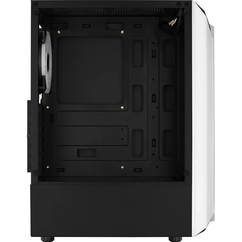 Arvuti korpus AEROCOOL Bionic Midi Tower Valge — ATX, karastatud klaas, 2x3,5-tollist pesa, 6x2,5-tollist, 297 mm GPU, sinine LED