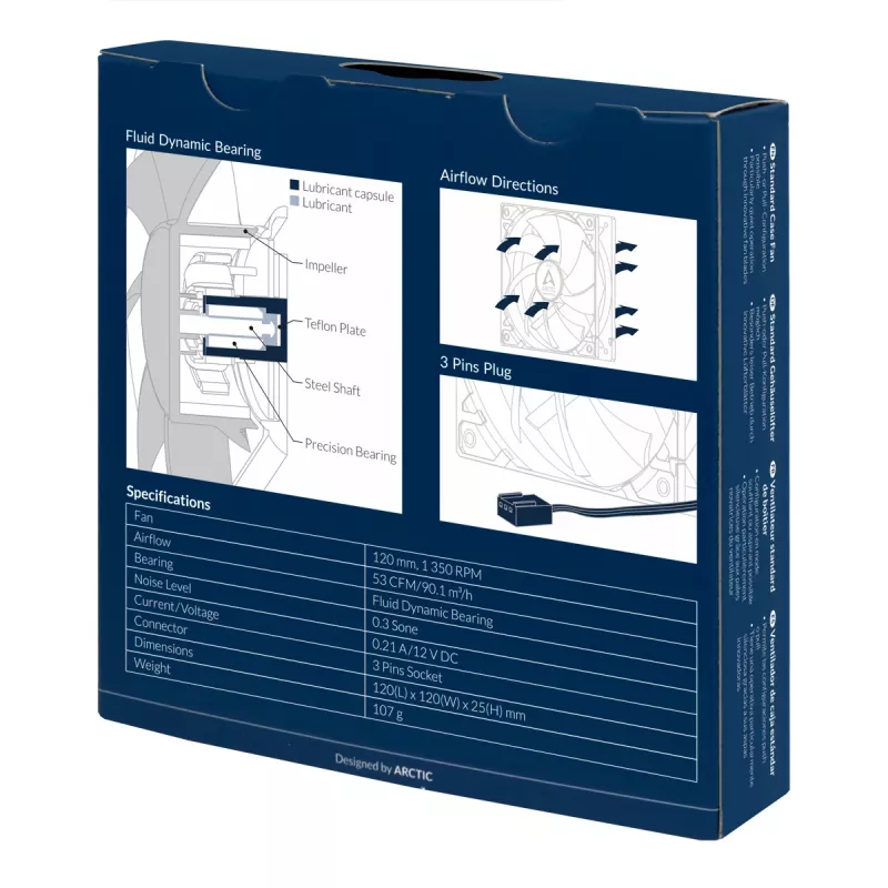 ARCTIC F12 – 120 mm standardne korpusventilaator, ventilaator, 12 cm, 0 RPM, 1350 RPM, 0,3 sone, 90,1 m³/h
