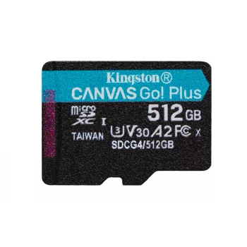 Kingston Technology 512GB microSDXC Canvas Go Plus Gen4 200R A2 U3 üksikpakend w/o ADP