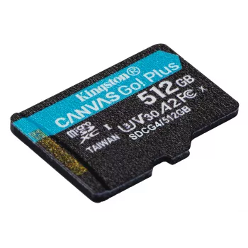 Kingston Technology 512GB microSDXC Canvas Go Plus Gen4 200R A2 U3 üksikpakend w/o ADP
