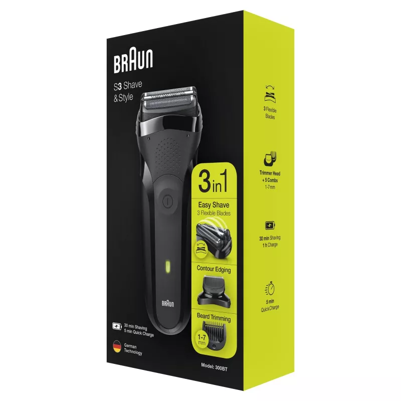 Braun Series 3 Shave&Style 300BT elektriline pardel, meeste habemeajaja, must