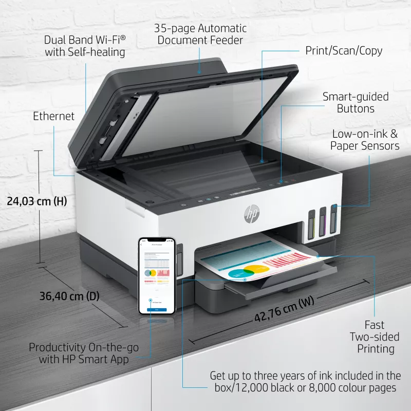 HP Smart Tank 7305 juhtmevaba mitmeotstarbeline värviprinter, kahepoolne printimine; koopiamasin, skanner