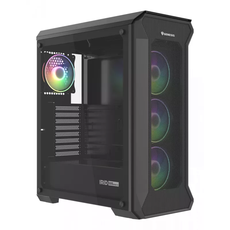 GENESIS Irid 505 ARGB Midi Tower Must, Läbipaistev