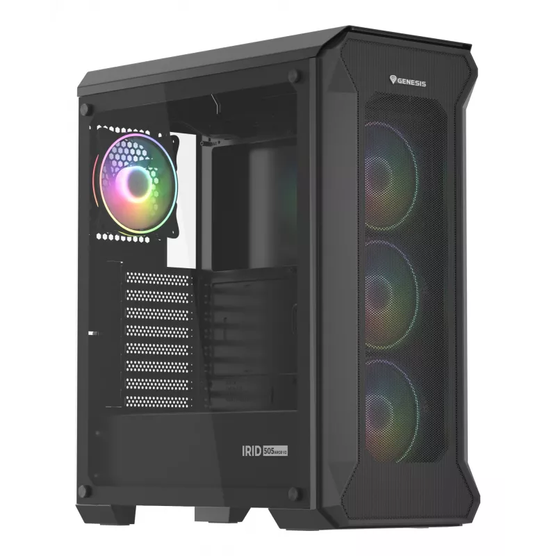 GENESIS Irid 505 ARGB Midi Tower Must, Läbipaistev