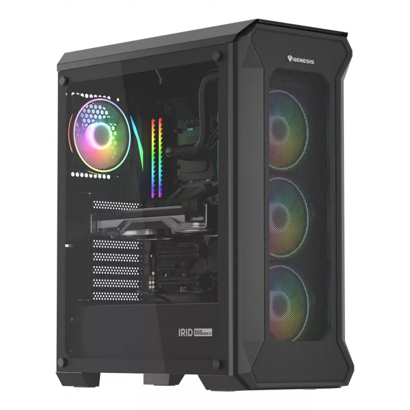 GENESIS Irid 505 ARGB Midi Tower Must, Läbipaistev
