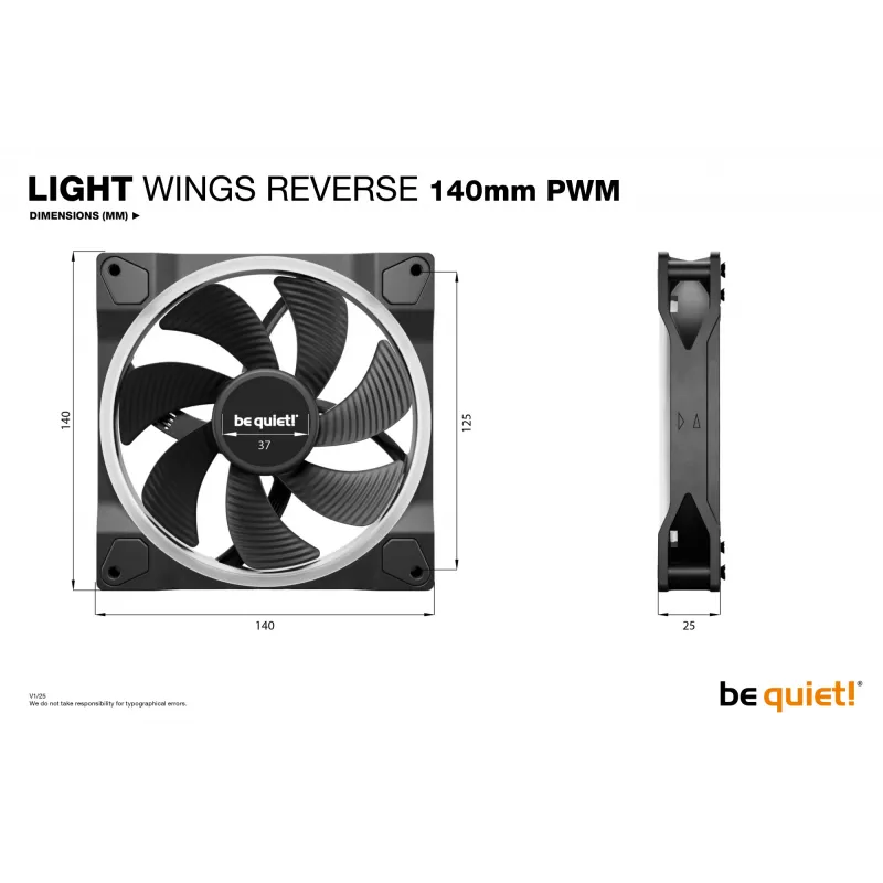 be quiet! Light Wings 140 mm PWM Reverse Must arvutikorpuse ventilaator 14 cm 1 tk