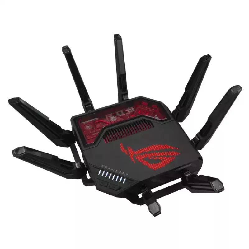 ASUS ROG Rapture GT-BE19000 traadita ruuter Multi-Gigabit Ethernet Kolmriba (2,4 GHz / 5 GHz / 6 GHz) Must, Punane