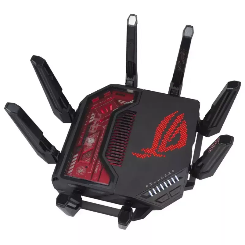 ASUS ROG Rapture GT-BE19000 traadita ruuter Multi-Gigabit Ethernet Kolmriba (2,4 GHz / 5 GHz / 6 GHz) Must, Punane