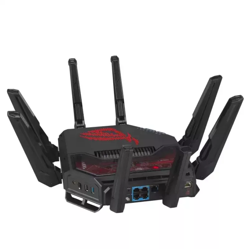 ASUS ROG Rapture GT-BE19000 traadita ruuter Multi-Gigabit Ethernet Kolmriba (2,4 GHz / 5 GHz / 6 GHz) Must, Punane